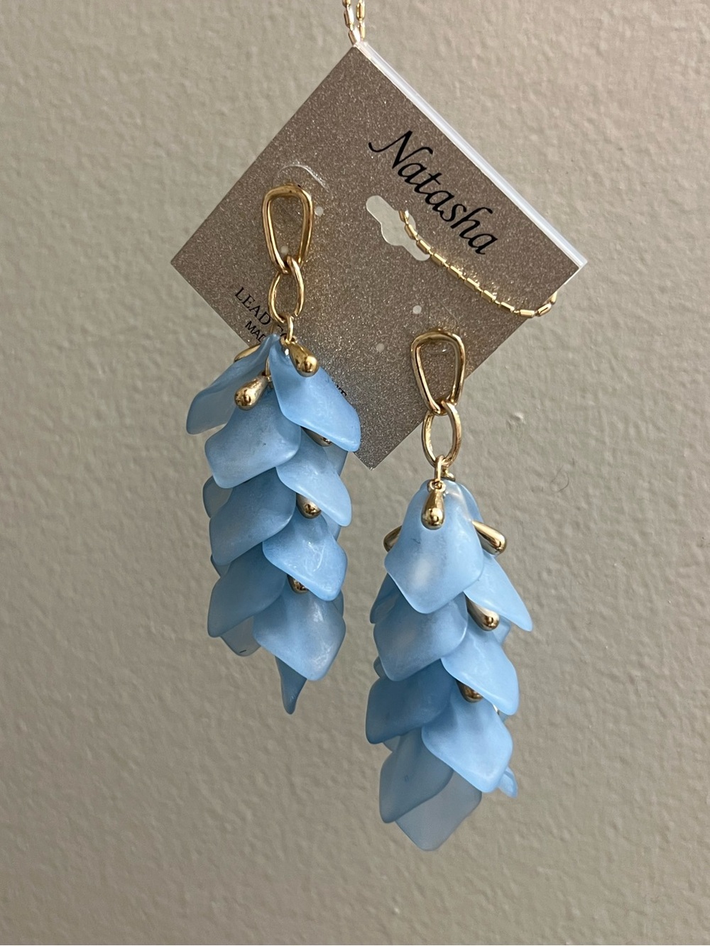 Natasha Couture Light Blue Petal Cascade Earrings - Gold Tone